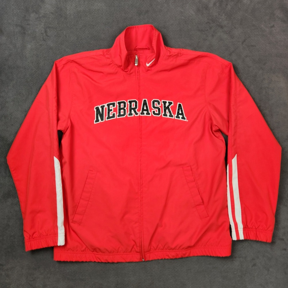 Nebraska Corn Huskers Nike Team Jacket Mens‎ Large Red Mesh Lined Windbreaker